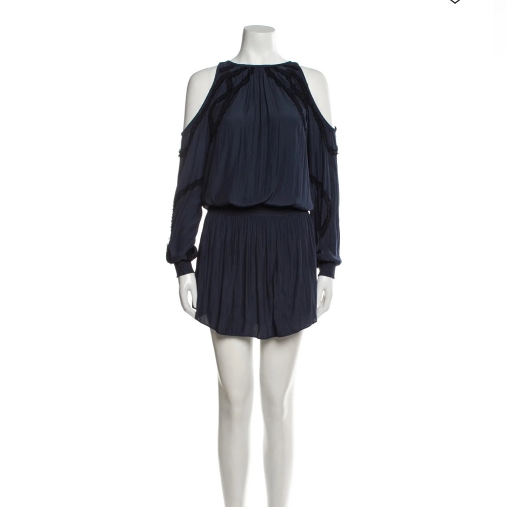 Ramy Brook silk Taima Cold Shoulder Drop Waist Dress Navy Blue size S